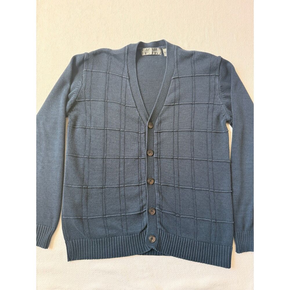 Oscar de la Renta Navy Cotton Cardigan Sweater L Buttons Mr.Rodgers old money
